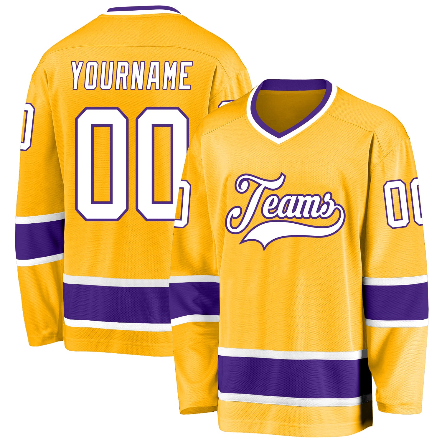Custom Hockey Jersey White Purple-Gold