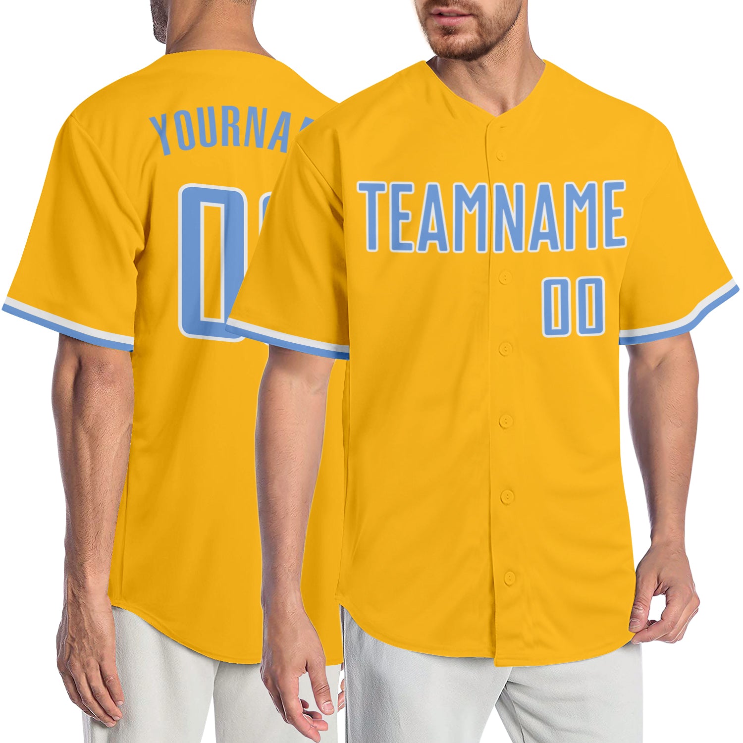 Gold Light Blue-White CUSTOM Baseball Jersey 