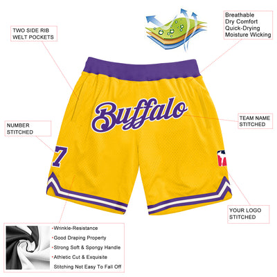 Custom Gold Purple-White Authentic Throwback Basketball Shorts