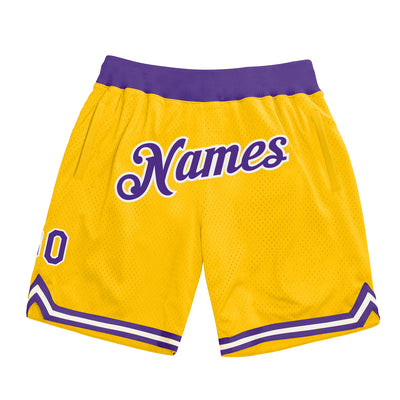 Custom Gold Purple-White Authentic Throwback Basketball Shorts