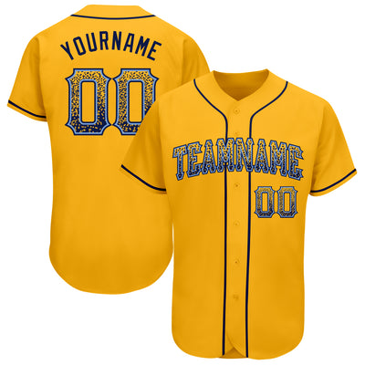 Custom Gold Navy-Light Blue Authentic Drift Fashion Baseball Jersey