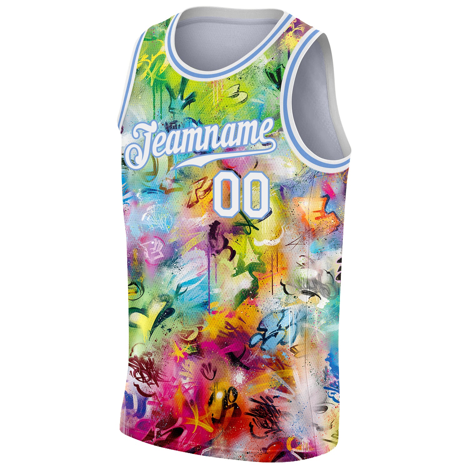 Custom Scratch Graffiti Pattern White-Light Blue 3D Authentic Basketball Jersey