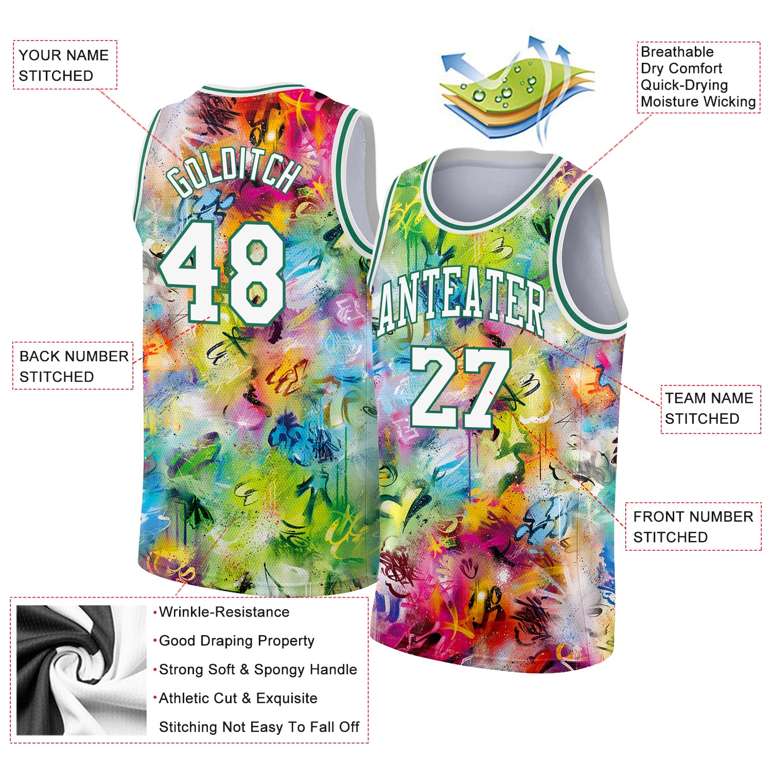 Custom Kelly Green Basketball Jersey Red-White 3D Mexico Watercolored  Splashes Grunge Design Authentic - FansIdea