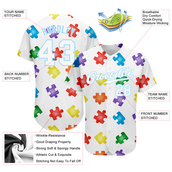 Custom 3D Baseball Jersey Autism Awareness Puzzle Pieces Navy-White  Authentic - FansIdea