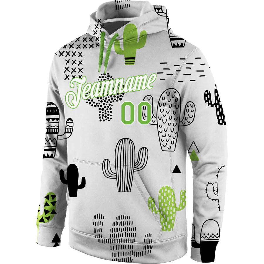 Custom Stitched Graffiti Pattern Neon Green-White 3D Cactus Sports Pullover Sweatshirt Hoodie