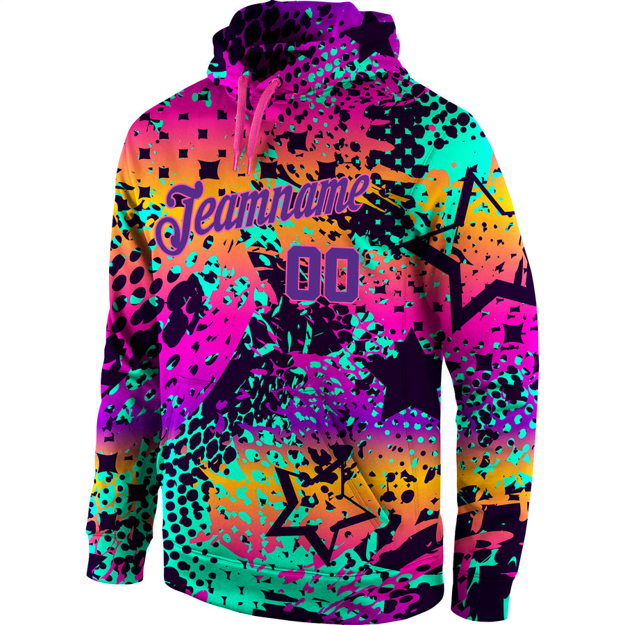 Custom Stitched Graffiti Pattern Purple-Pink 3D Sports Pullover Sweatshirt Hoodie