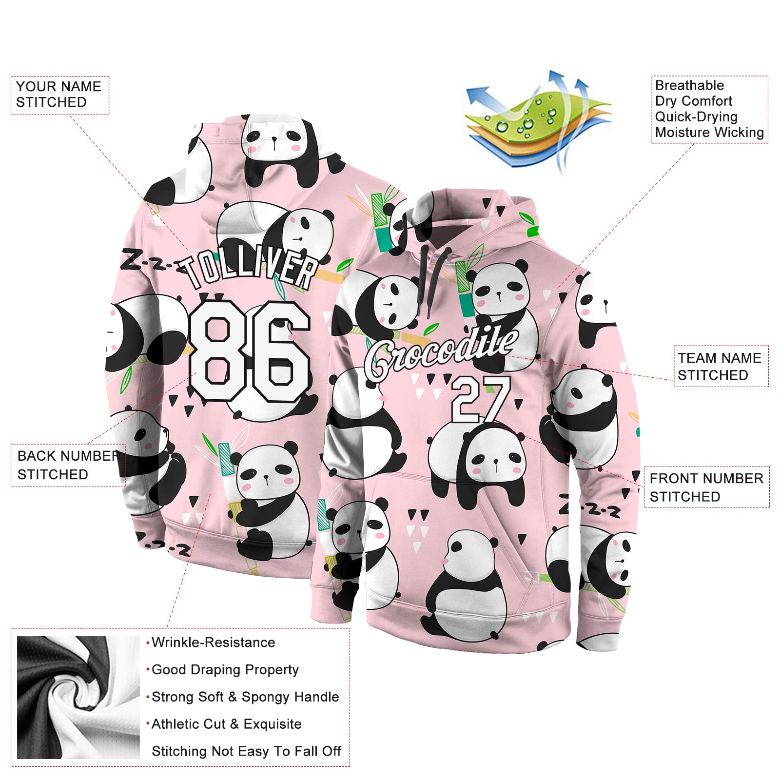 Custom Stitched Graffiti Pattern White-Black 3D Panda Sports Pullover Sweatshirt Hoodie