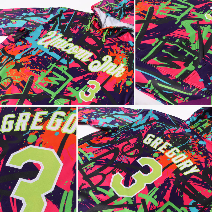 Custom Stitched Graffiti Pattern Neon Green-White 3D Sports Pullover Sweatshirt Hoodie