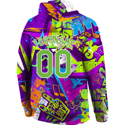 Custom Stitched Graffiti Pattern Neon Green-White 3D Sports Pullover Sweatshirt Hoodie