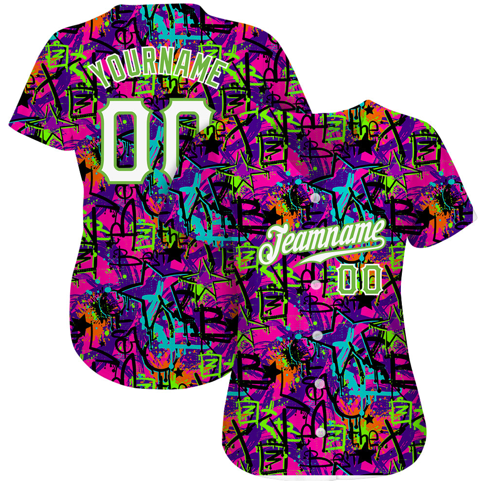 Custom Neon Green Black-White 3D Pattern Design Authentic Baseball