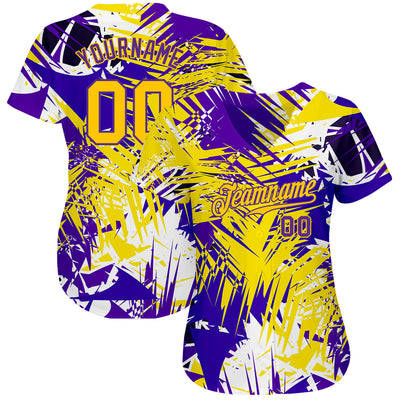 Custom Graffiti Pattern Gold-Purple 3D Authentic Baseball Jersey