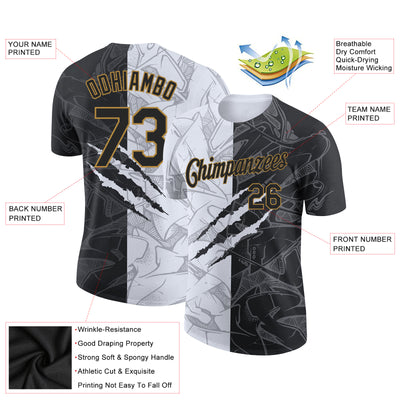 FANSIDEA Custom Graffiti Pattern Black-Old Gold Sublimation Soccer Uniform Jersey Youth Size:140