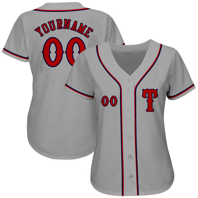 Custom Gray Red-Navy Authentic Baseball Jersey