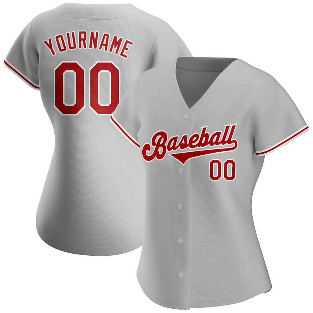 Custom Gray Red-White Authentic Baseball Jersey