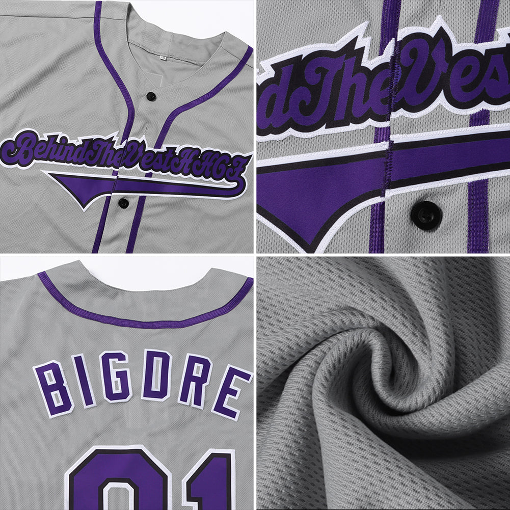 Custom Black Gray-Purple Authentic Baseball Jersey Men's Size:2XL