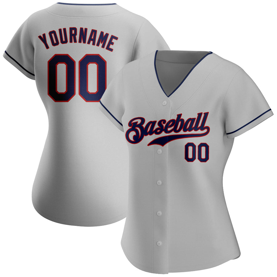 Custom Gray Navy-Red Authentic Baseball Jersey