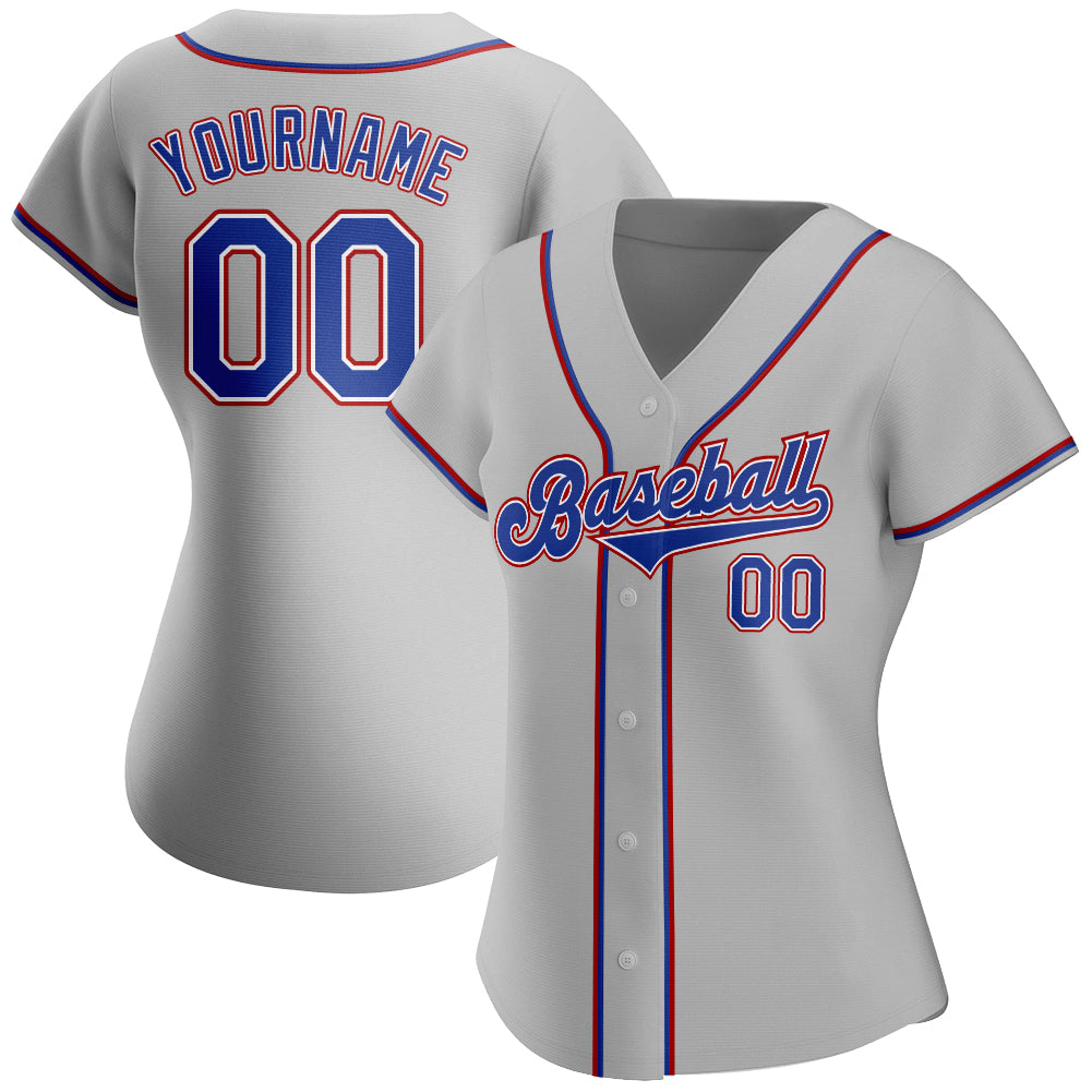 Custom Gray Royal-Red Authentic Baseball Jersey