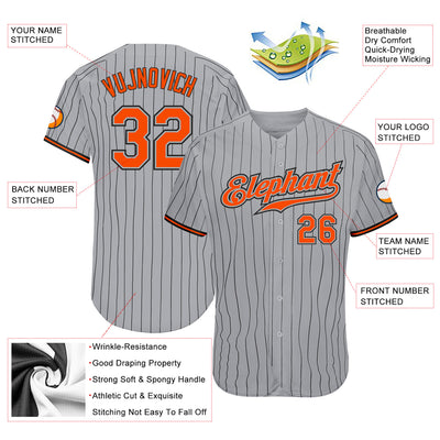 Custom Pinstripe Baseball Jersey Gray Black Orange-Black Authentic
