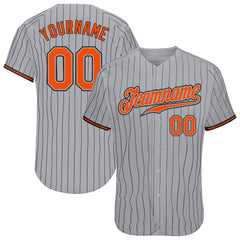 Custom Cream Black Pinstripe Orange-Black Authentic Baseball