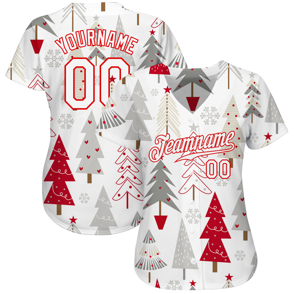 Custom Navy Red-White Christmas 3D Authentic Baseball Jersey Men's Size:2XL