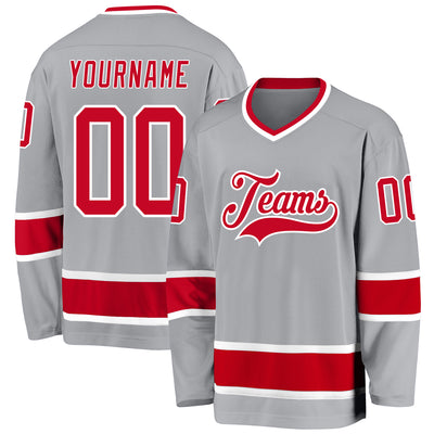 Custom Gray Red-White Hockey Jersey