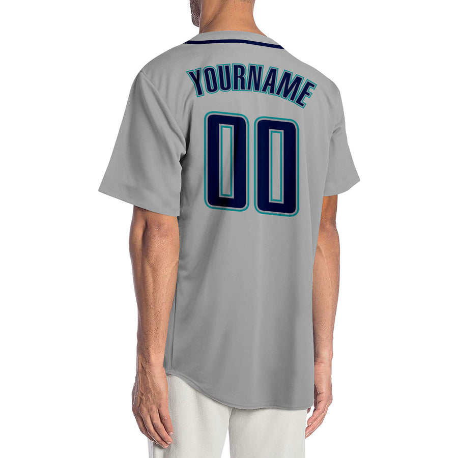 Custom Gray Navy-Teal Authentic Baseball Jersey