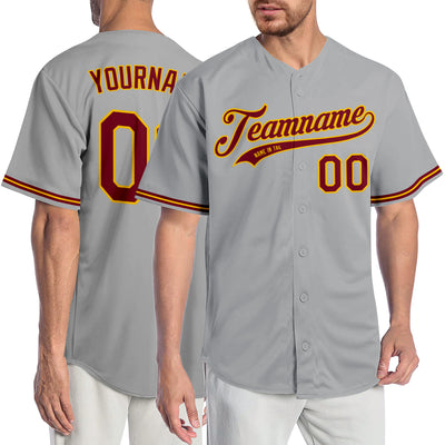 Custom Gray Crimson-Gold Authentic Baseball Jersey