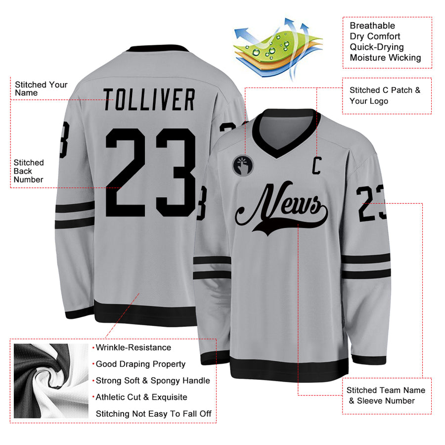 Custom Gray Black Hockey Jersey