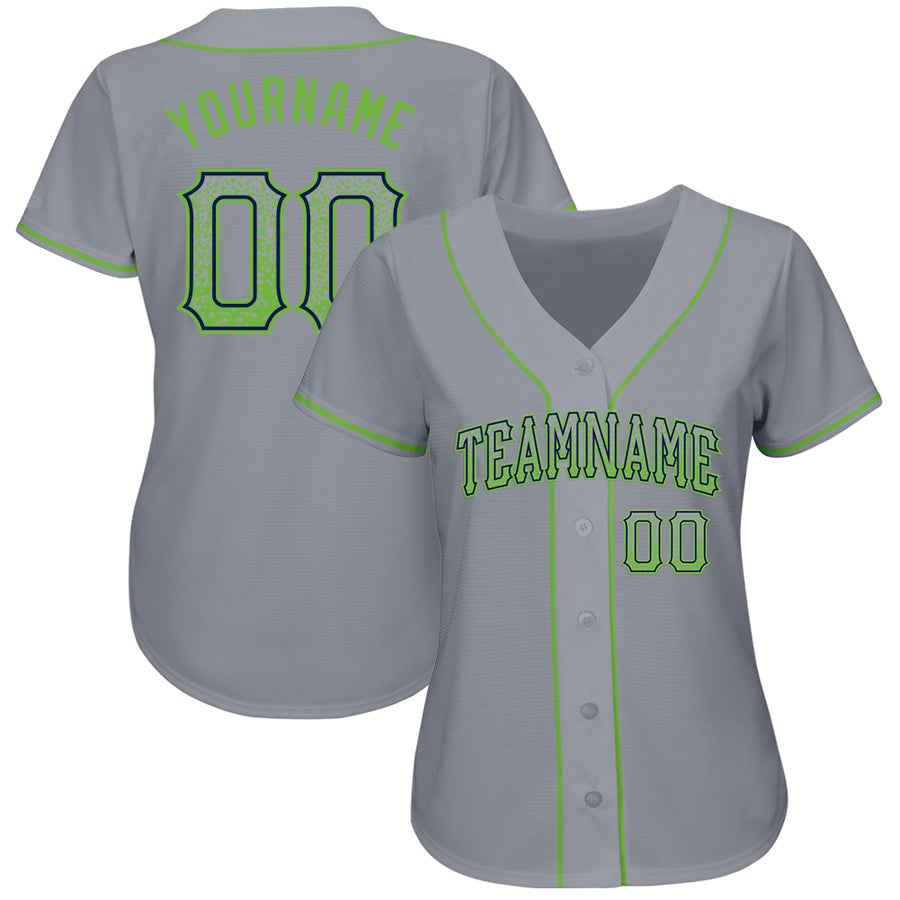 Custom Gray Neon Green-Navy Authentic Drift Fashion Baseball Jersey