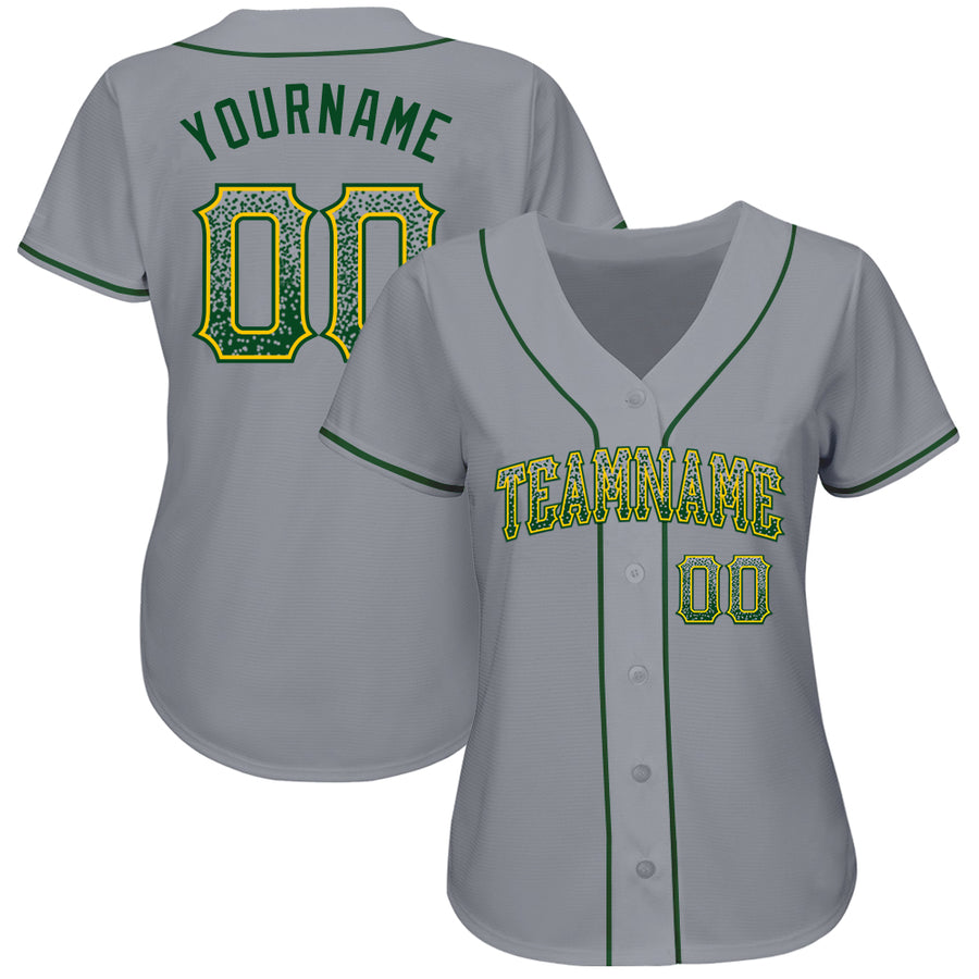 Custom Gray Green-Gold Authentic Drift Fashion Baseball Jersey