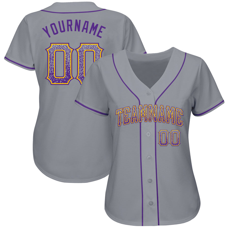 Custom Gray Purple-Gold Authentic Drift Fashion Baseball Jersey