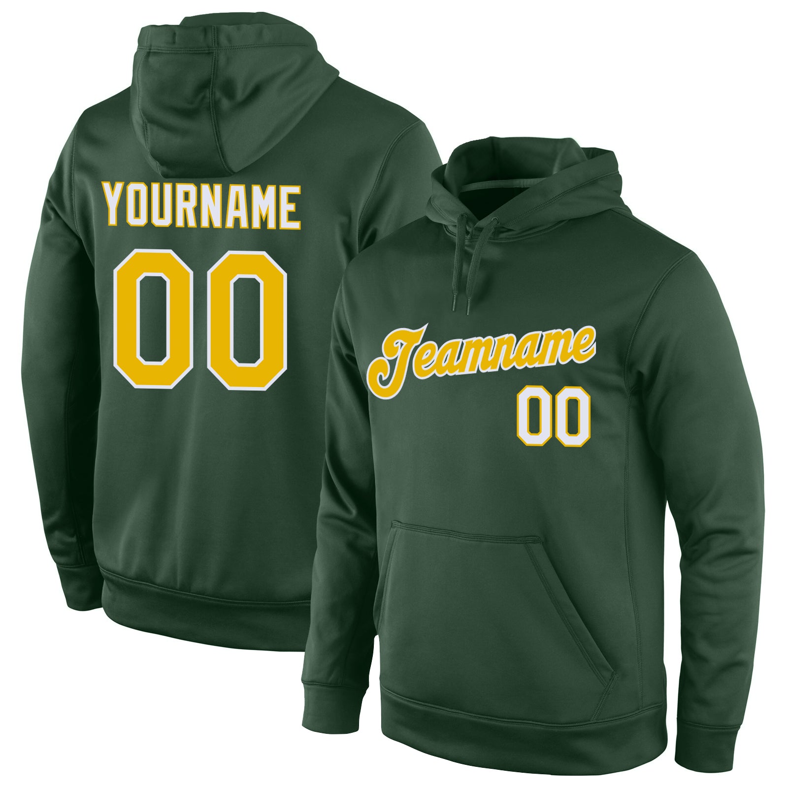 FANSIDEA Custom Stitched Green Gold-White Sports Pullover Sweatshirt Hoodie Youth Size:M