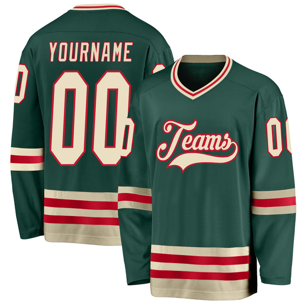 Cheap Custom Green Cream-Red Hockey Jersey Free Shipping