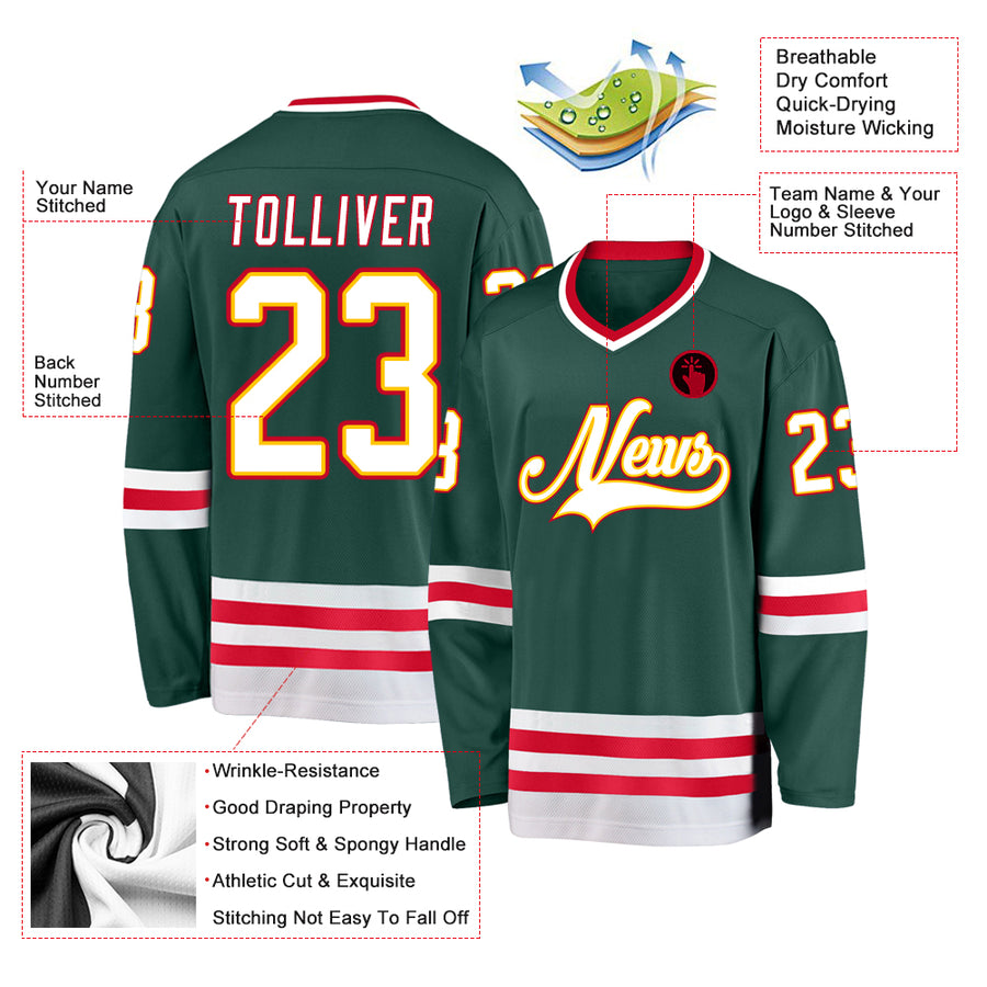 Custom Green White-Red Hockey Jersey