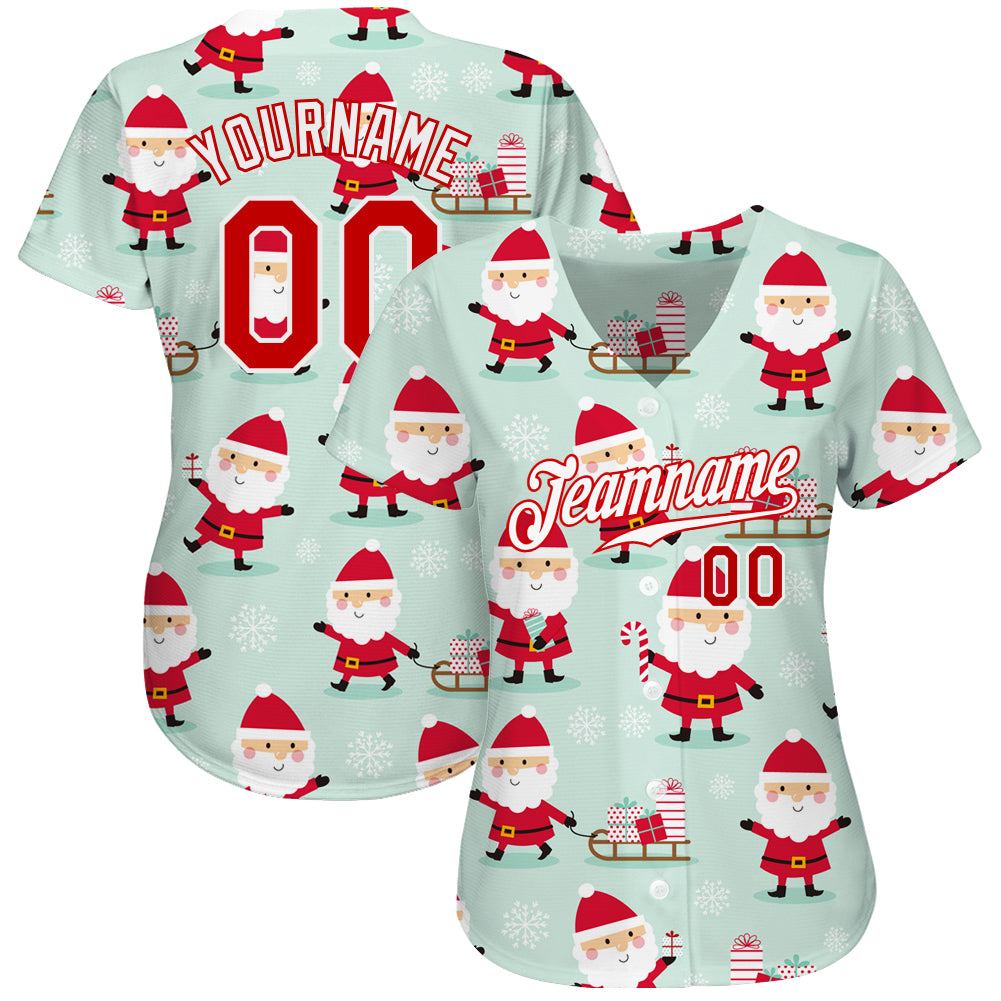 Custom Green Red-White Christmas 3D Authentic Baseball Jersey