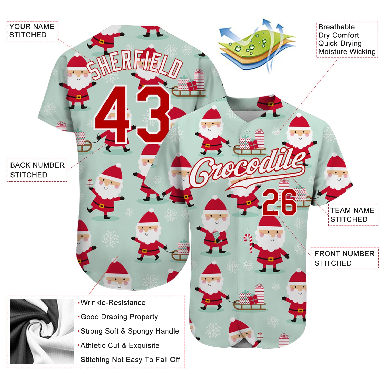 Custom Green Red-White Christmas 3D Authentic Baseball Jersey