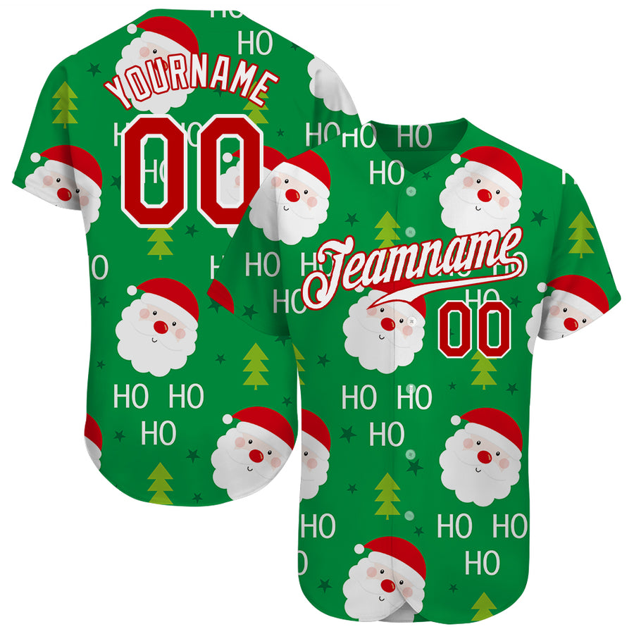 Custom Aqua Red-White Christmas 3D Authentic Baseball Jersey Discount