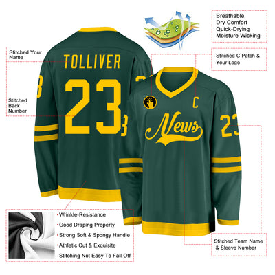 Custom Green Gold Hockey Jersey