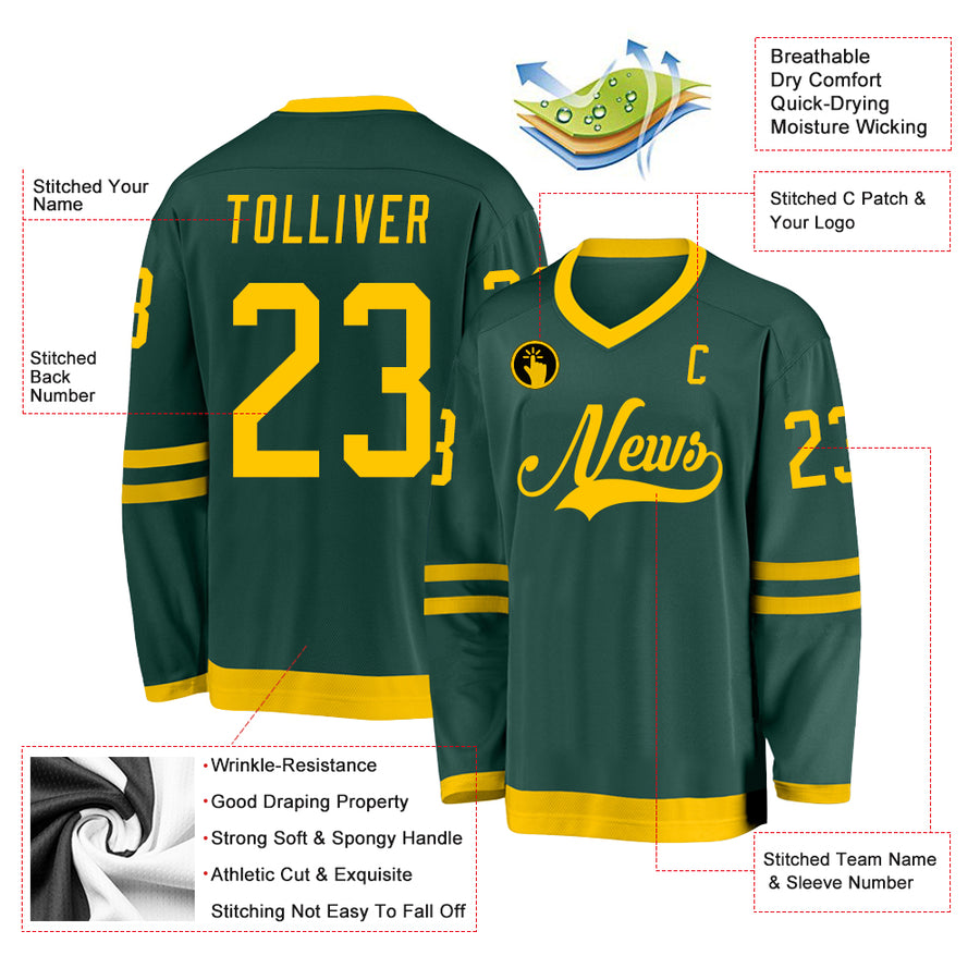 Custom Green Gold Hockey Jersey