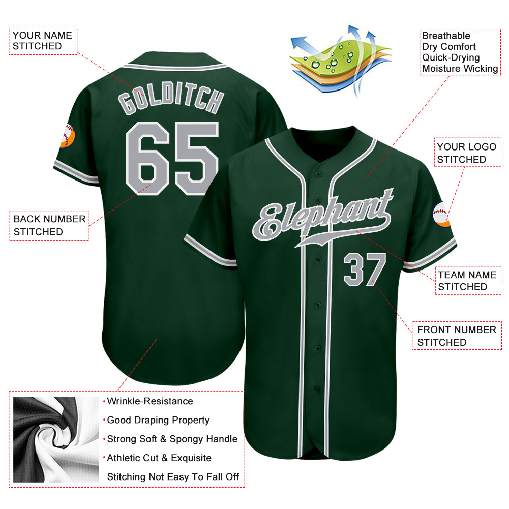 Custom Green Gray-White Authentic Baseball Jersey