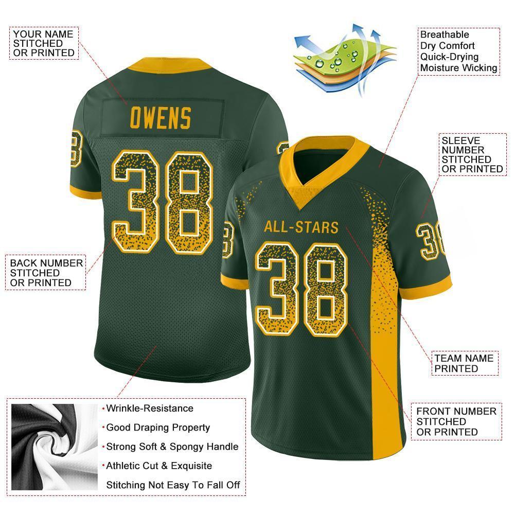 Custom Green Gold-White Mesh Drift Fashion Football Jersey