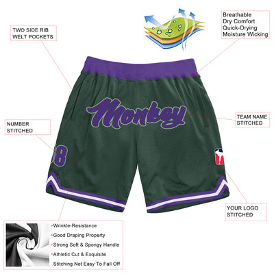 Custom Hunter Green Purple-Gray Authentic Throwback Basketball Shorts