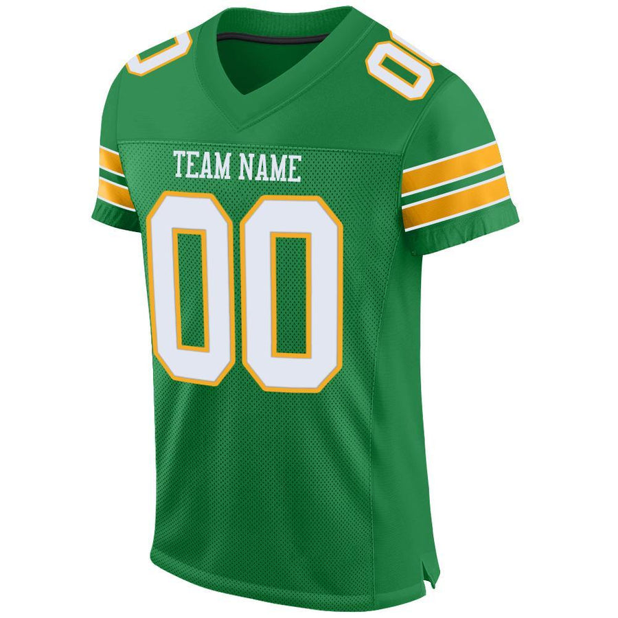 Custom Grass Green White-Gold Mesh Authentic Football Jersey