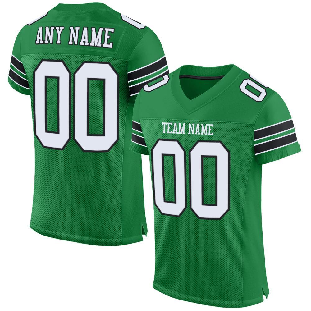 Custom Grass Green White-Black Mesh Authentic Football Jersey Youth Size:L