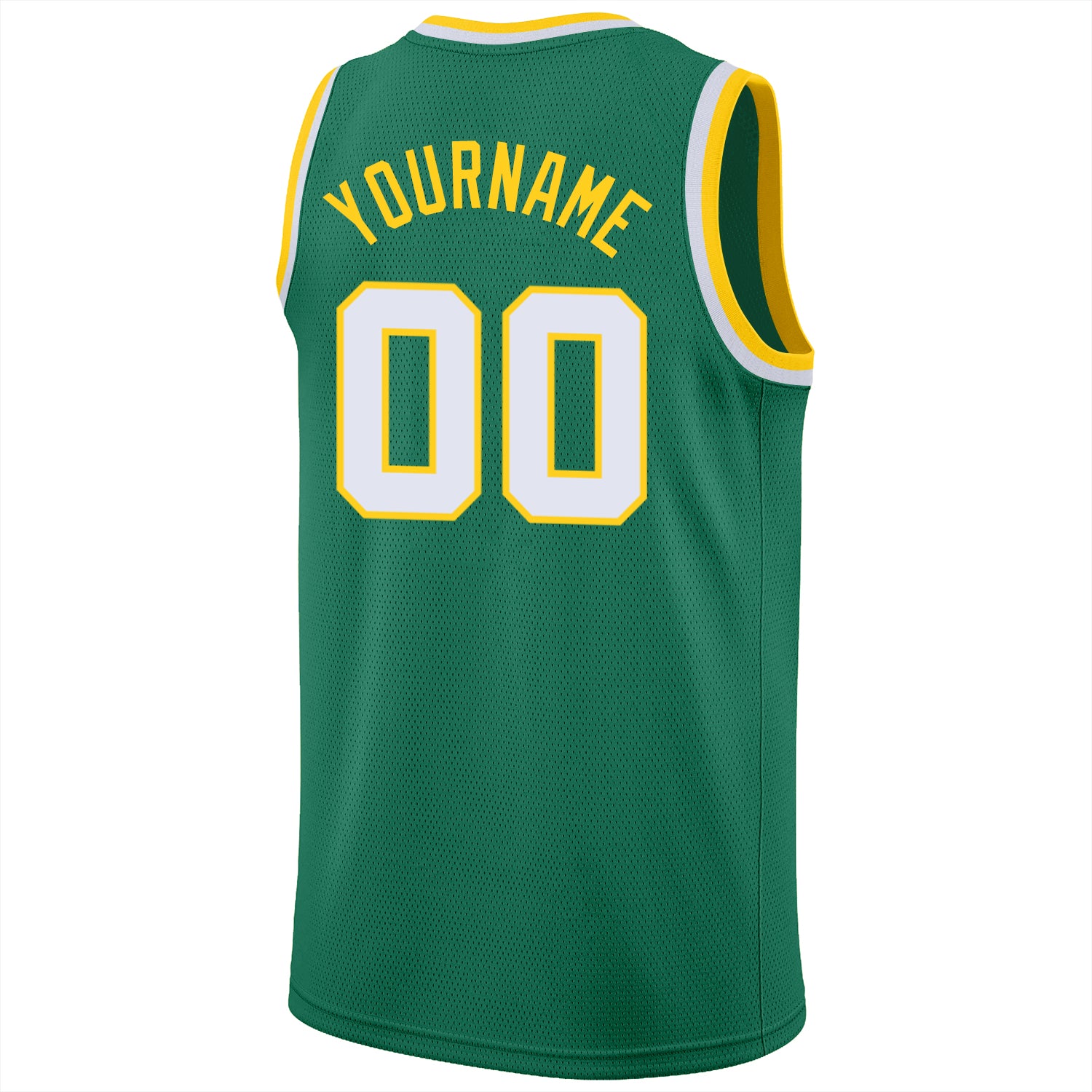 Custom Kelly Green White-Gold Round Neck Rib-Knit Basketball Jersey