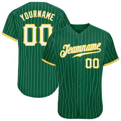 Custom Kelly Green White Pinstripe White-Gold Authentic Baseball Jersey