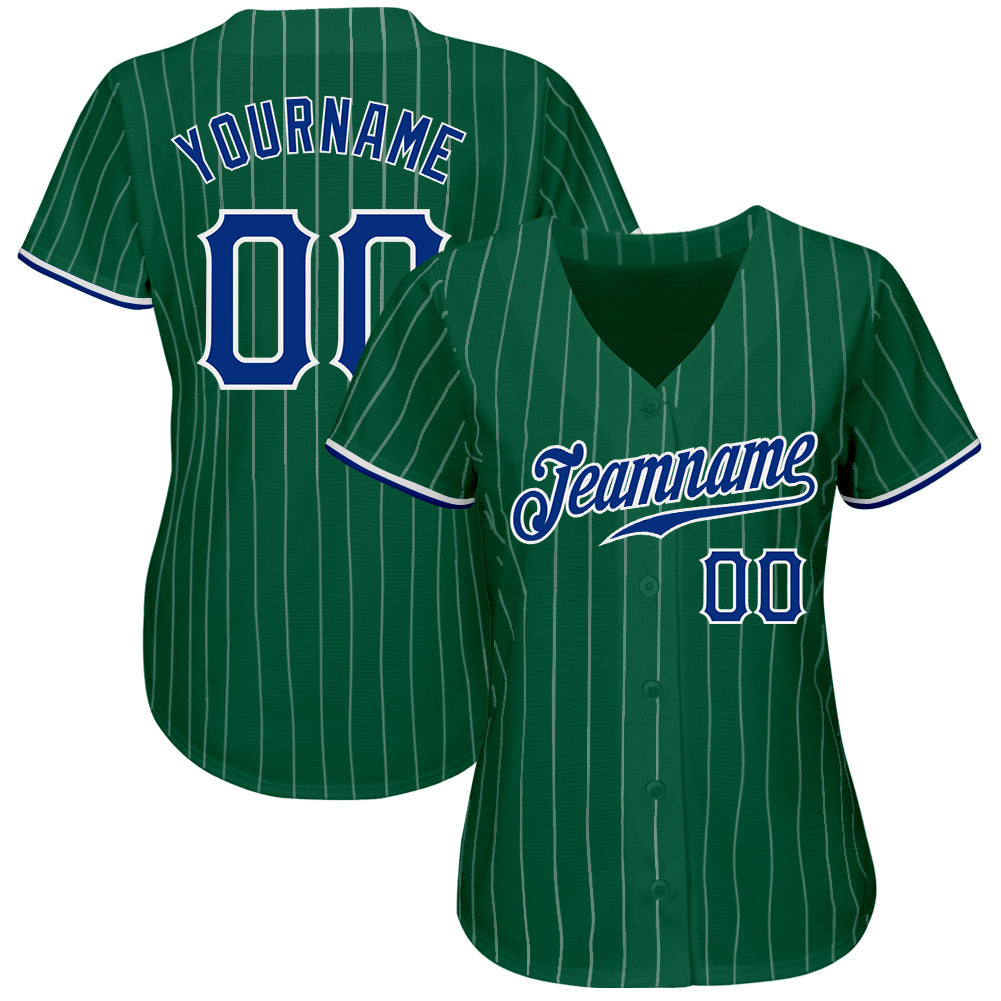 Custom Kelly Green White Pinstripe Royal-White Authentic Baseball Jersey