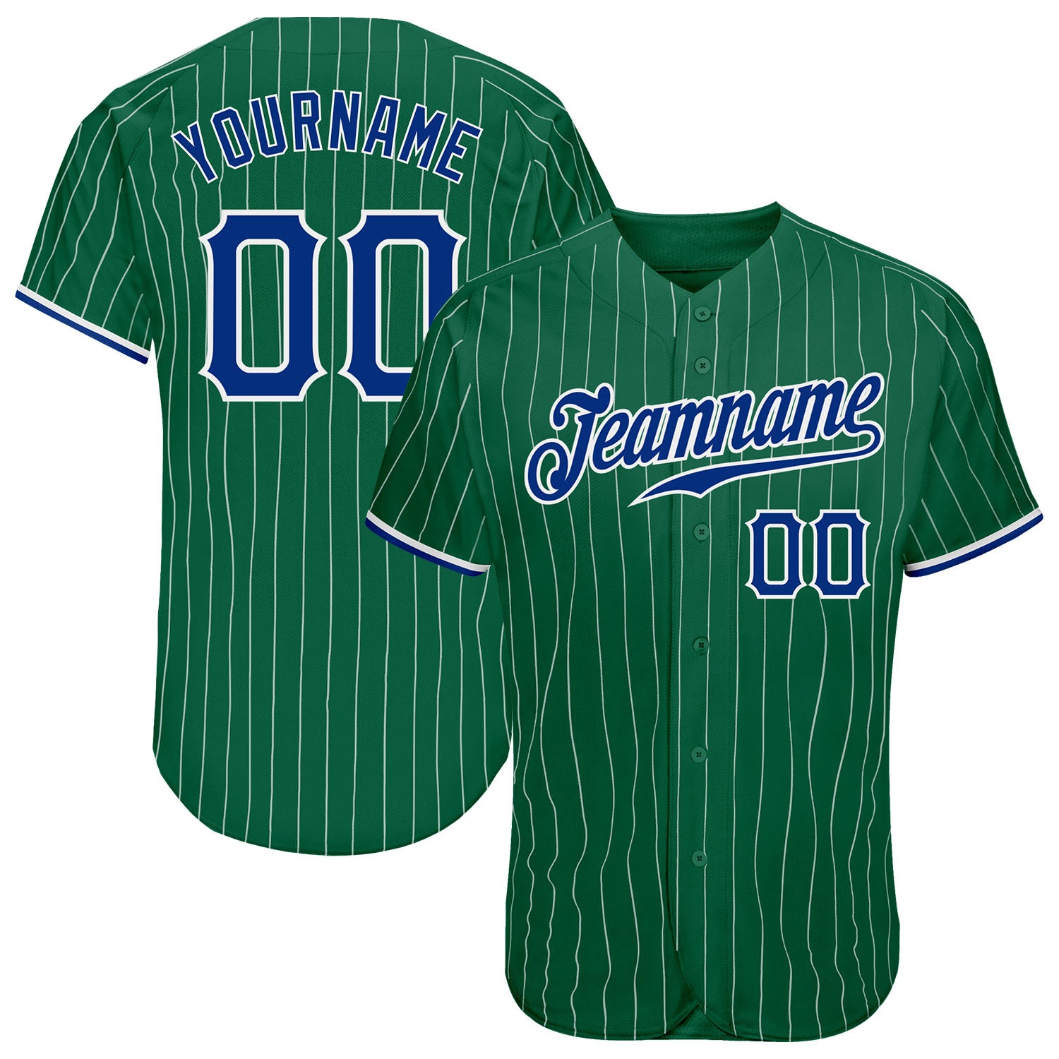 Custom Kelly Green White Pinstripe Royal-White Authentic Baseball Jersey