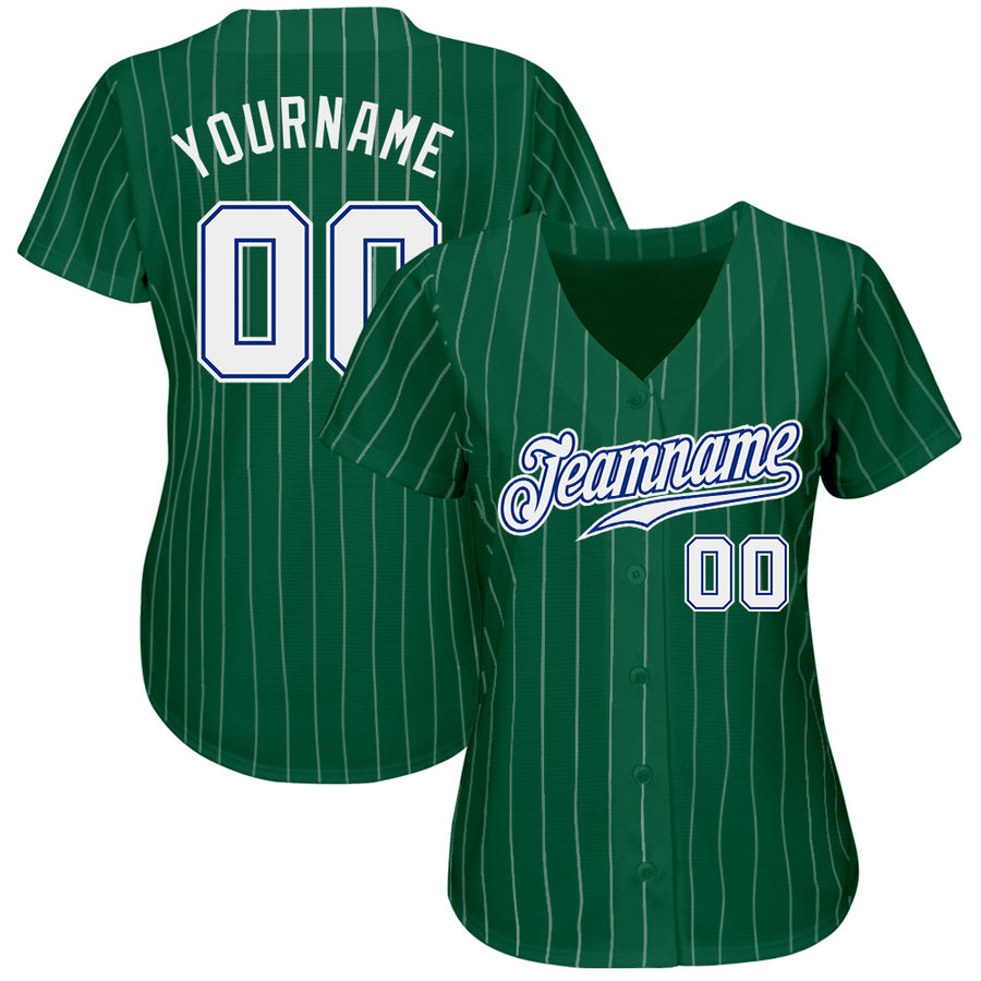 Custom Kelly Green White Pinstripe White-Royal Authentic Baseball Jersey