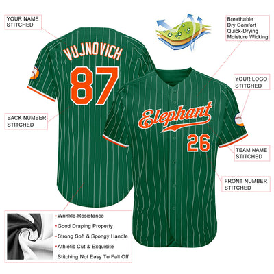 Custom Kelly Green White Pinstripe Orange-White Authentic Baseball Jersey